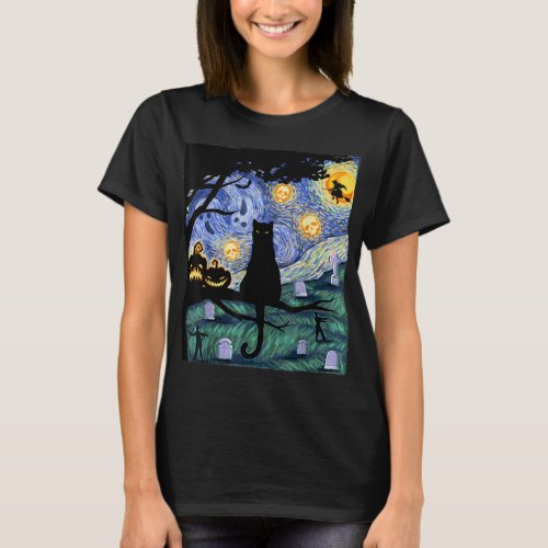 Cat Tshirt Scary Night Cat Tee Van Gogh Gift Ha T_Shirt
