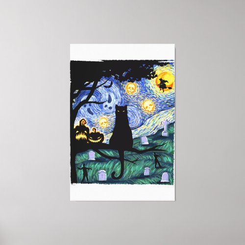 Cat Tshirt Scary Night Cat Tee Van Gogh Gifts Ha Canvas Print