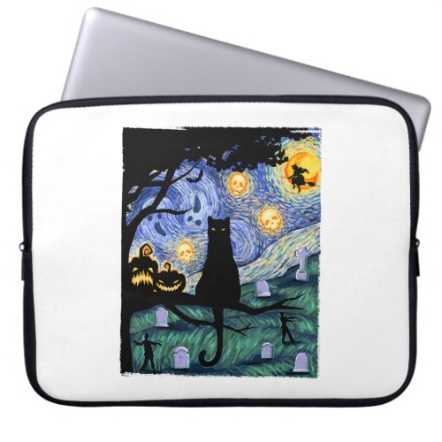 Cat Tshirt Scary Night Cat Tee Van Gogh Gifts Ha Laptop Sleeve