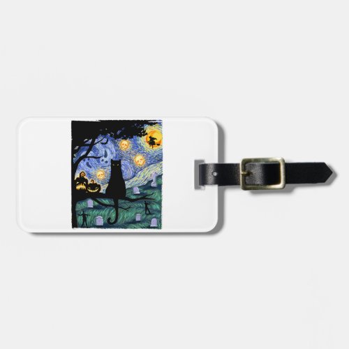 Cat Tshirt Scary Night Cat Tee Van Gogh Gifts Ha Luggage Tag