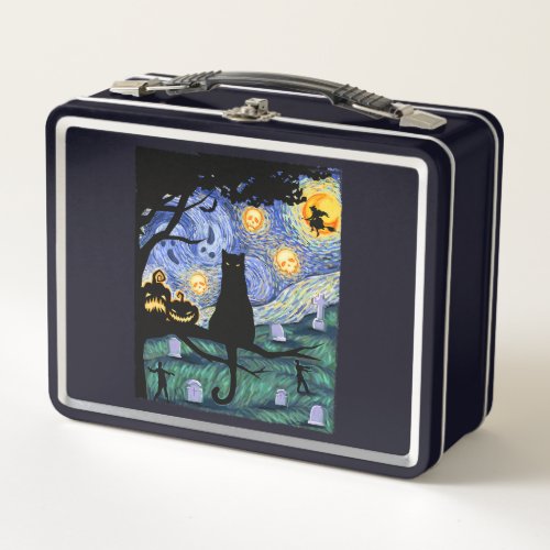 Cat Tshirt Scary Night Cat Tee Van Gogh Gifts Ha Metal Lunch Box