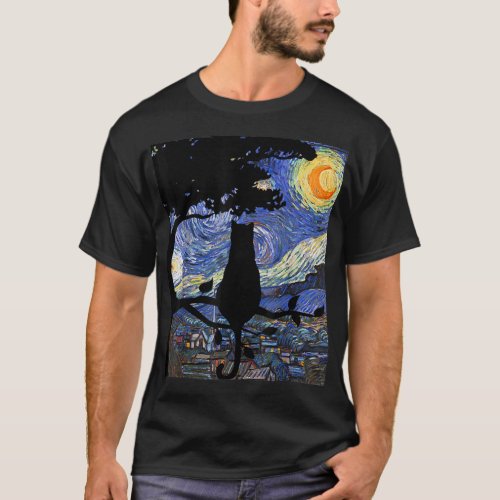 Cat Tshirt Starry Night Cat Tee Van Gogh Cat Gif T_Shirt