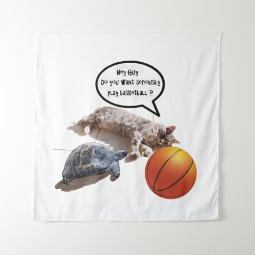 CAT TURTLE AND BASKETBALL TAPESTRY