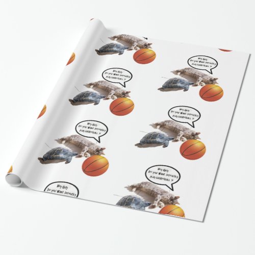 CAT TURTLE AND BASKETBALL WRAPPING PAPER