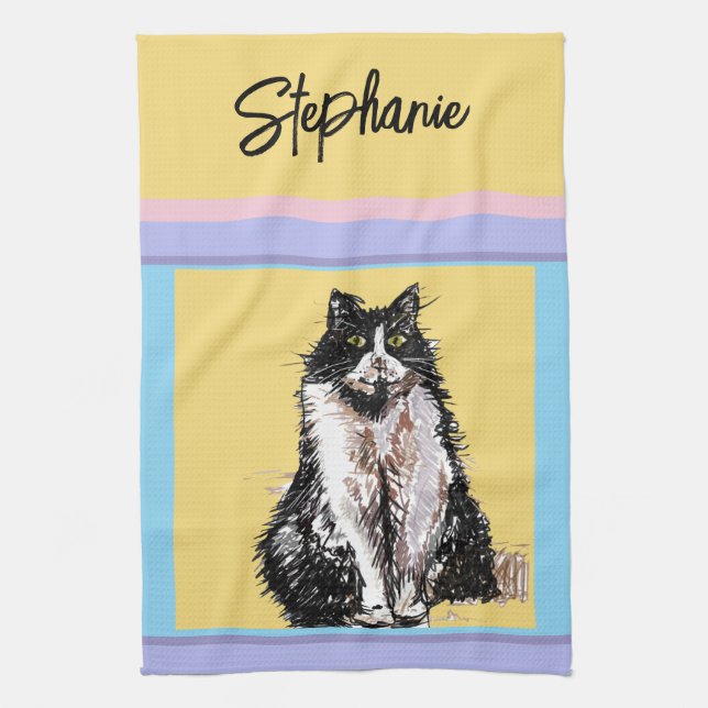 Cat Tuxedo Pastel Cats Womens Pastel Colors Kitchen Towel (Vertical)