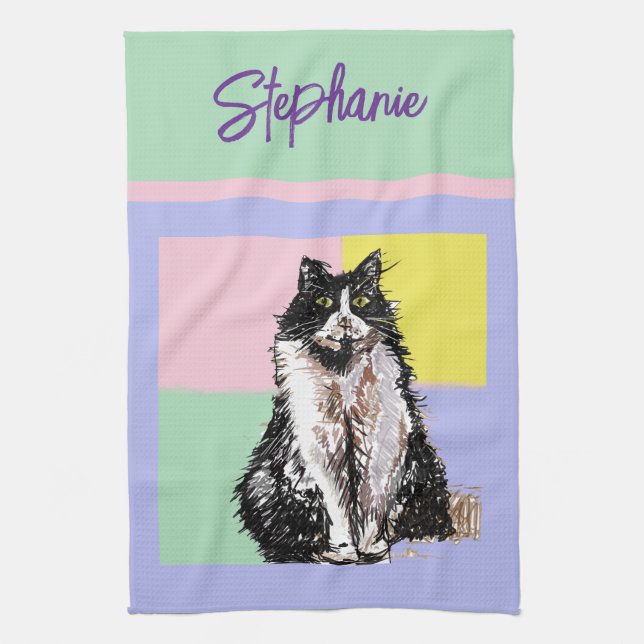 Cat Tuxedo Pastel Cats Womens Pastel Colors Kitchen Towel (Vertical)
