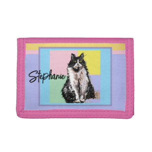 Cat Tuxedo Pastel Cats Womens Pastel Girls Pet Tri-fold Wallet