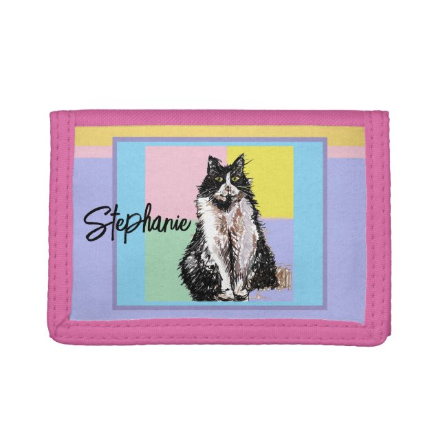 Cat Tuxedo Pastel Cats Womens Pastel Girls Pet Trifold Wallet (Front)