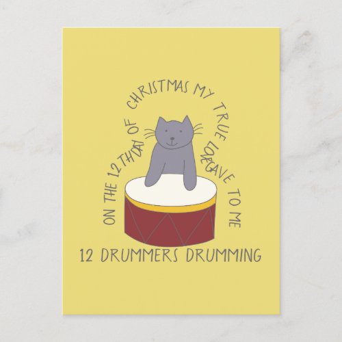 Cat Twelfth Day 12 Drummers Drumming Christmas Postcard