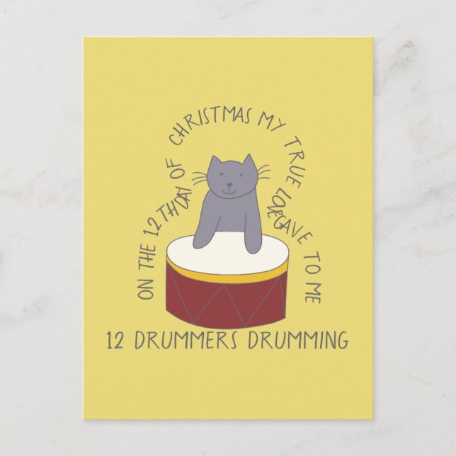 Cat Twelfth Day 12 Drummers Drumming Christmas Postcard (Front)