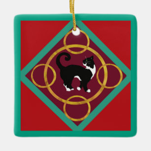 Cat Twelve Days Of Christmas Golden Rings  Ceramic Ornament