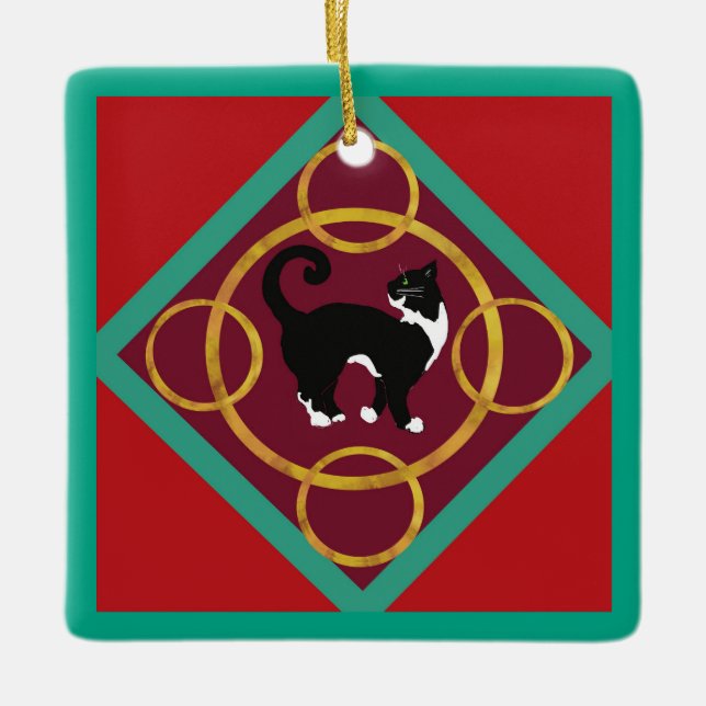 Cat Twelve Days Of Christmas Golden Rings  Ceramic Ornament (Front)