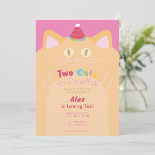 Cat "Two Cute to Handle" 2nd Birthday Invitation