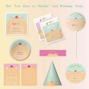 Cat "Two Cute to Handle" 2nd Birthday Mint Green Napkins