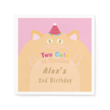 Cat "Two Cute to Handle" 2nd Birthday Pink Paper