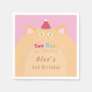 Cat "Two Cute to Handle" 2nd Birthday Pink Paper Napkins