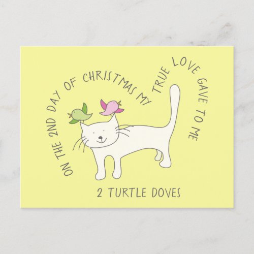 Cat Two Turtle Doves Christmas Postcard