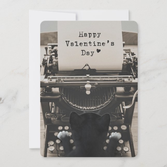 Cat Typing Happy Valentine's Day - Holiday Card (Front)