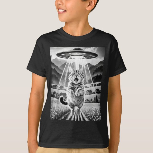 Cat Ufo Alien Abduction Funny Graphic Tees Men Wom (Front)