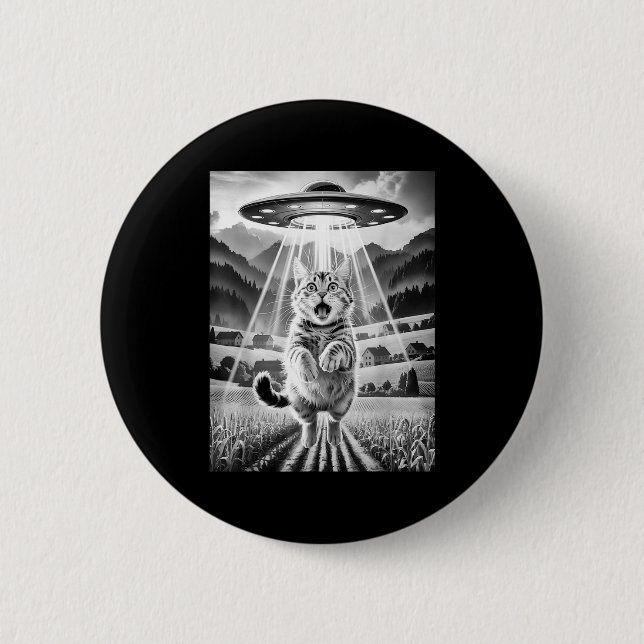 Cat Ufo Alien Abduction Funny Graphic Tees Men Wom Button (Front)