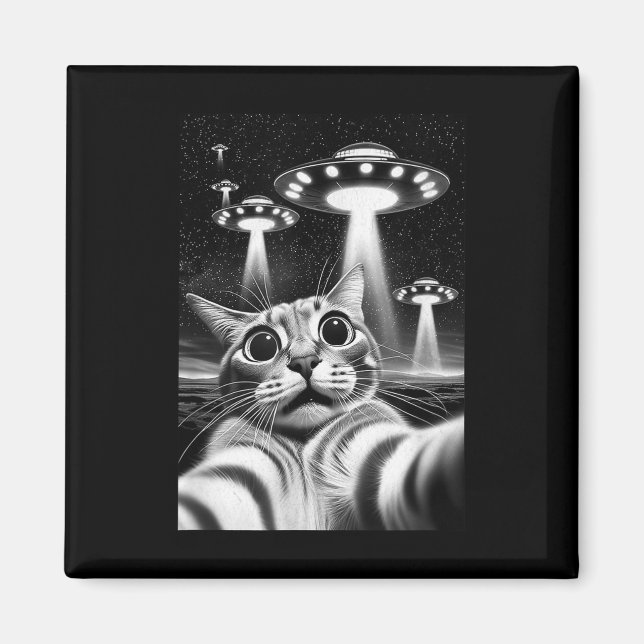 Cat Ufo _ Funny Invasion Meme Retro Alien Cat Ufo  Magnet (Front)