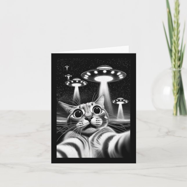 Cat Ufo Funny Invasion Meme Retro Alien Cat Ufo Se Card (Front)
