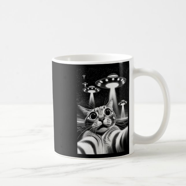 Cat Ufo Funny Invasion Meme Retro Alien Cat Ufo Se Coffee Mug (Right)