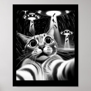 Cat Ufo Invasion _ Funny Cat Meme Retro Alien Cat  Poster