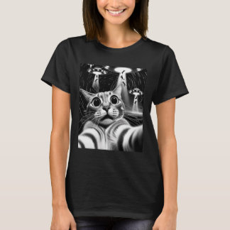 Cat Ufo Invasion _ Funny Cat Meme Retro Alien Cat  T-Shirt