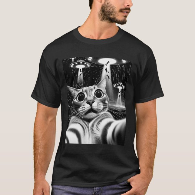 Cat Ufo Invasion _ Funny Cat Meme Retro Alien Cat  T-Shirt (Front)