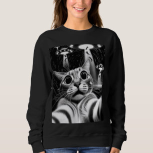 Cat UFO Invasion Funny Cat Meme Retro Alien Cat UF Sweatshirt
