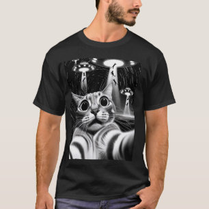 Cat UFO Invasion Funny Cat Meme Retro Alien Cat UF T-Shirt
