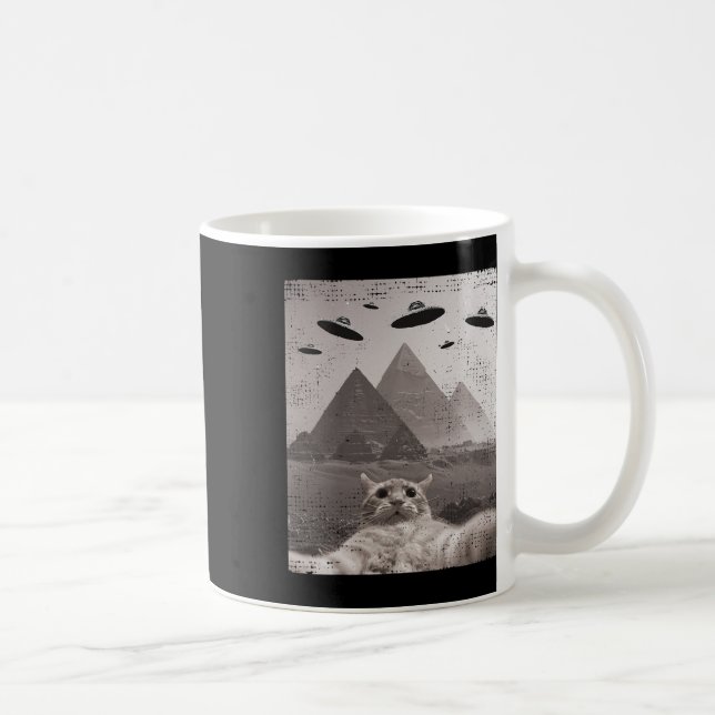 Cat Ufo Meme - Funny Cat Selfie With Ufos  Coffee Mug (Right)