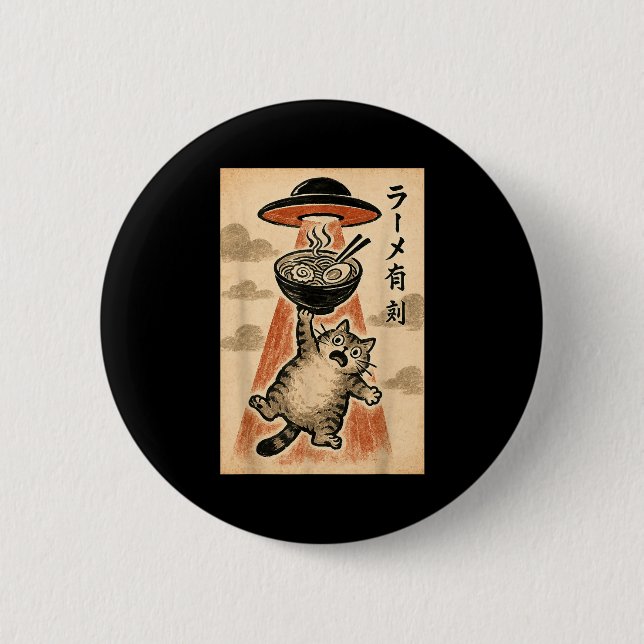 Cat Ufo Ramen Funny Japanese Anime Men Women Teen  Button (Front)