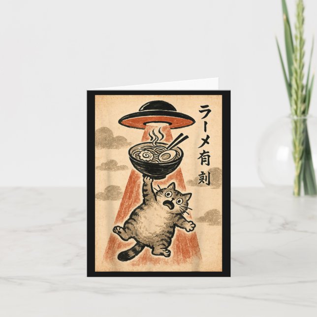 Cat Ufo Ramen Funny Japanese Anime Men Women Teen  Card (Front)