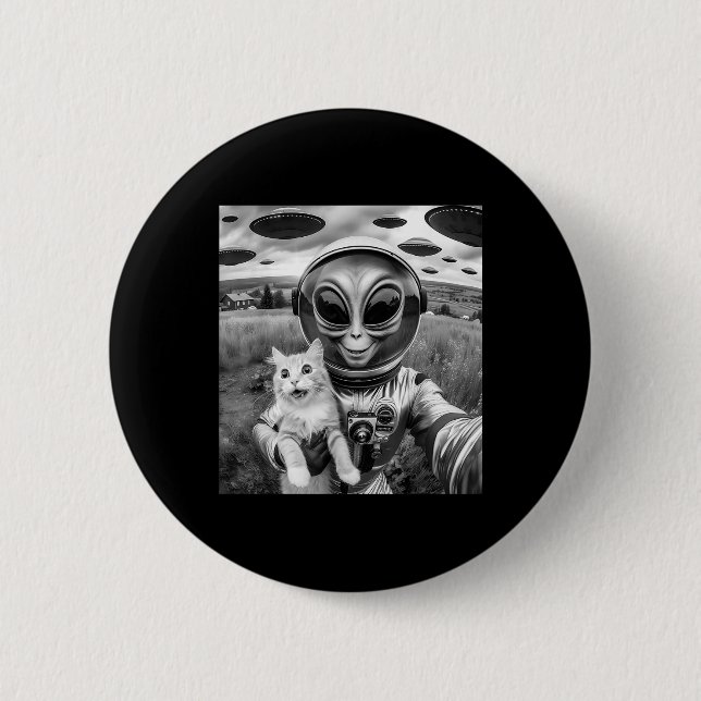 Cat Ufo Selfie Cat Alien Abduction Funny Cat Gifts Button (Front)