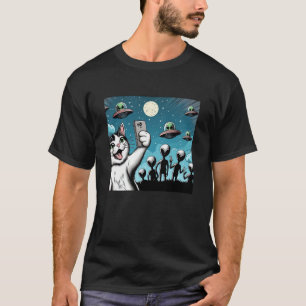 Cat UFO Selfie: Green Alien #1 T-Shirt