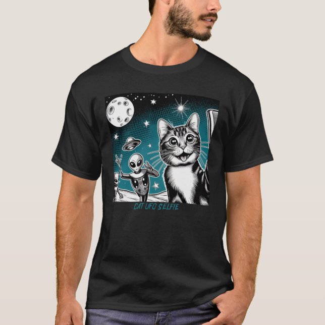Cat UFO Selfie: Green Alien #8 T-Shirt (Front)
