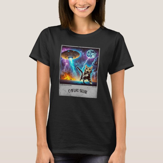 Cat UFO Selfie: Scared Kitty (Woman t-shirt) #08 T-Shirt (Front)