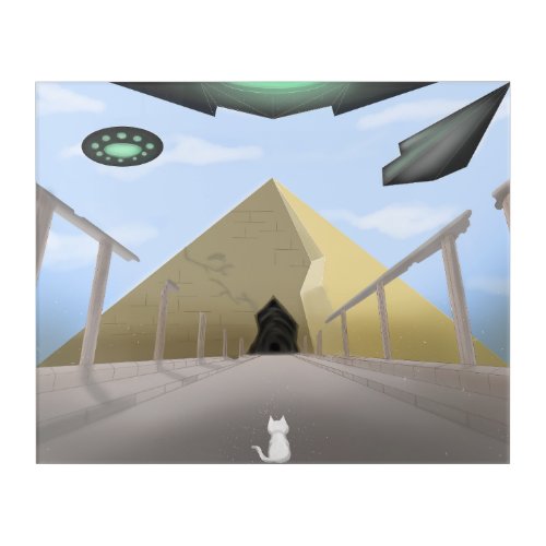 Cat_UFOs_Pyramid Acrylic Print