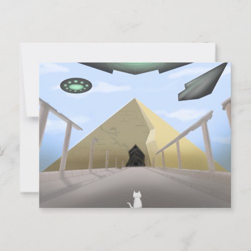 Cat_UFOs_Pyramid Postcard