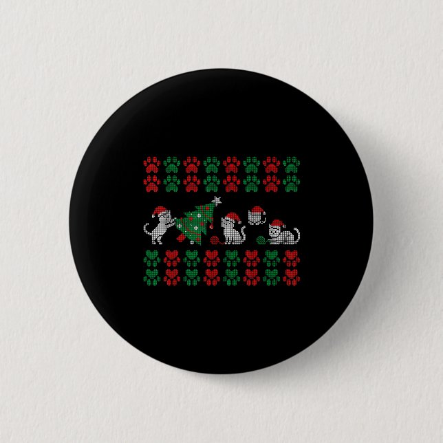 Cat Ugly Sweater Pattern Christmas Knitting  Button (Front)