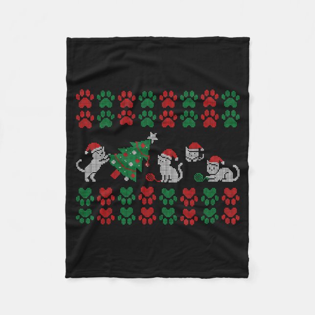 Cat Ugly Sweater Pattern Christmas Knitting  Fleece Blanket (Front)