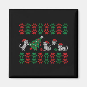 Cat Ugly Sweater Pattern Christmas Knitting  Magnet