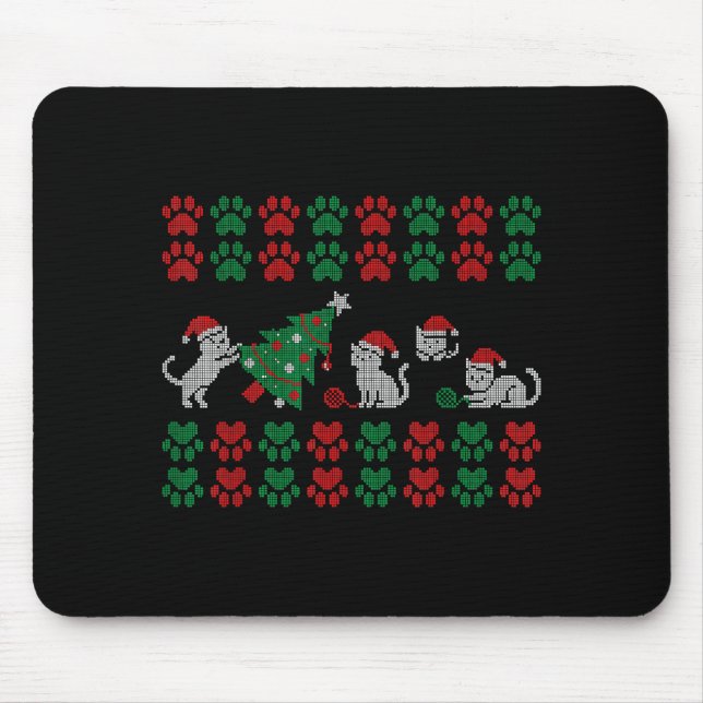 Cat Ugly Sweater Pattern Christmas Knitting  Mouse Pad (Front)
