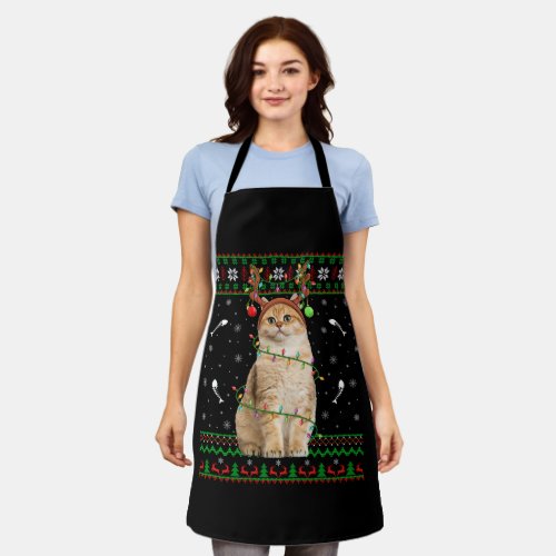 Cat Ugly Xmas Sweater Lighting Santa Cat Christmas Apron