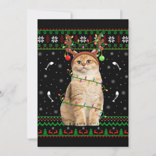 Cat Ugly Xmas Sweater Lighting Santa Cat Christmas Invitation