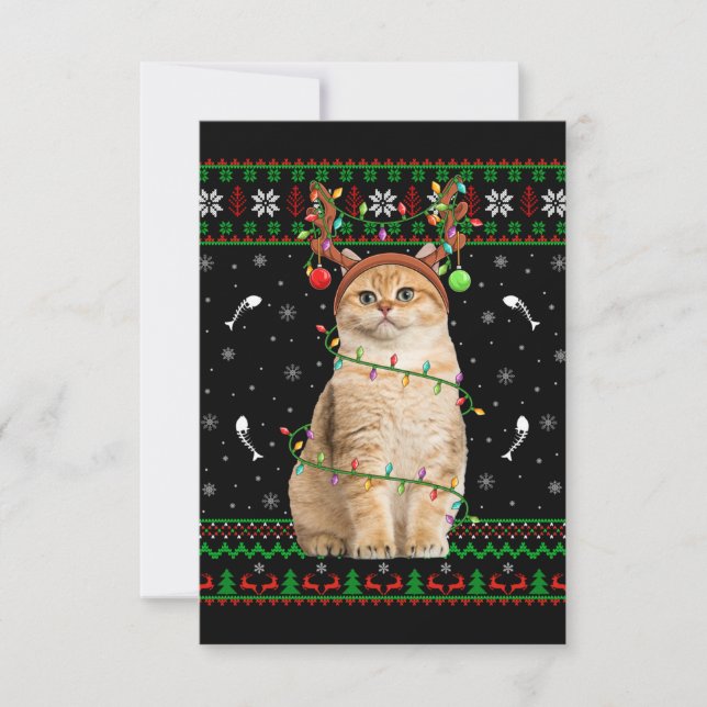 Cat Ugly Xmas Sweater Lighting Santa Cat Christmas Thank You Card (Front)