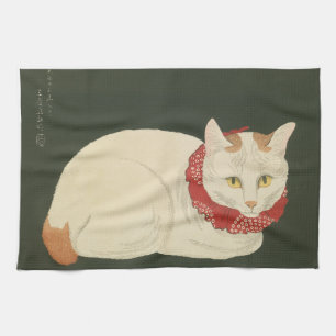 Cat Ukiyo-e print, early 1900s Kitchen Towel