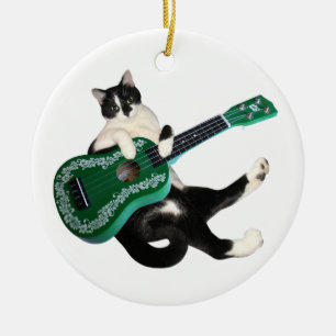 Cat Ukulele Ceramic Ornament